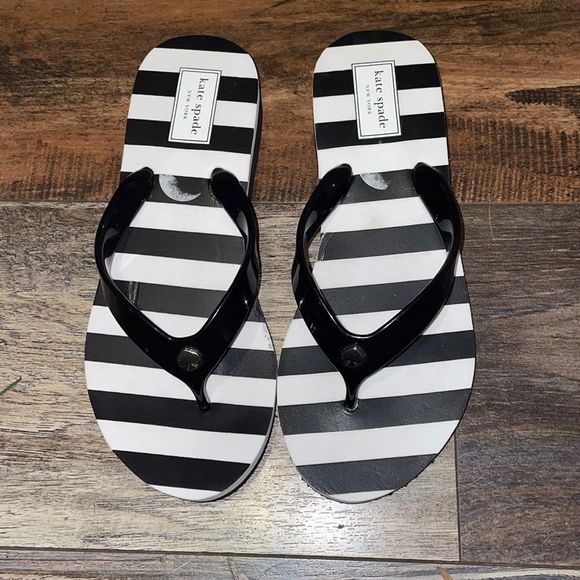 kate spade Shoes - Kate Spade Black & White Milli Wedge Flip Flops, NWOT